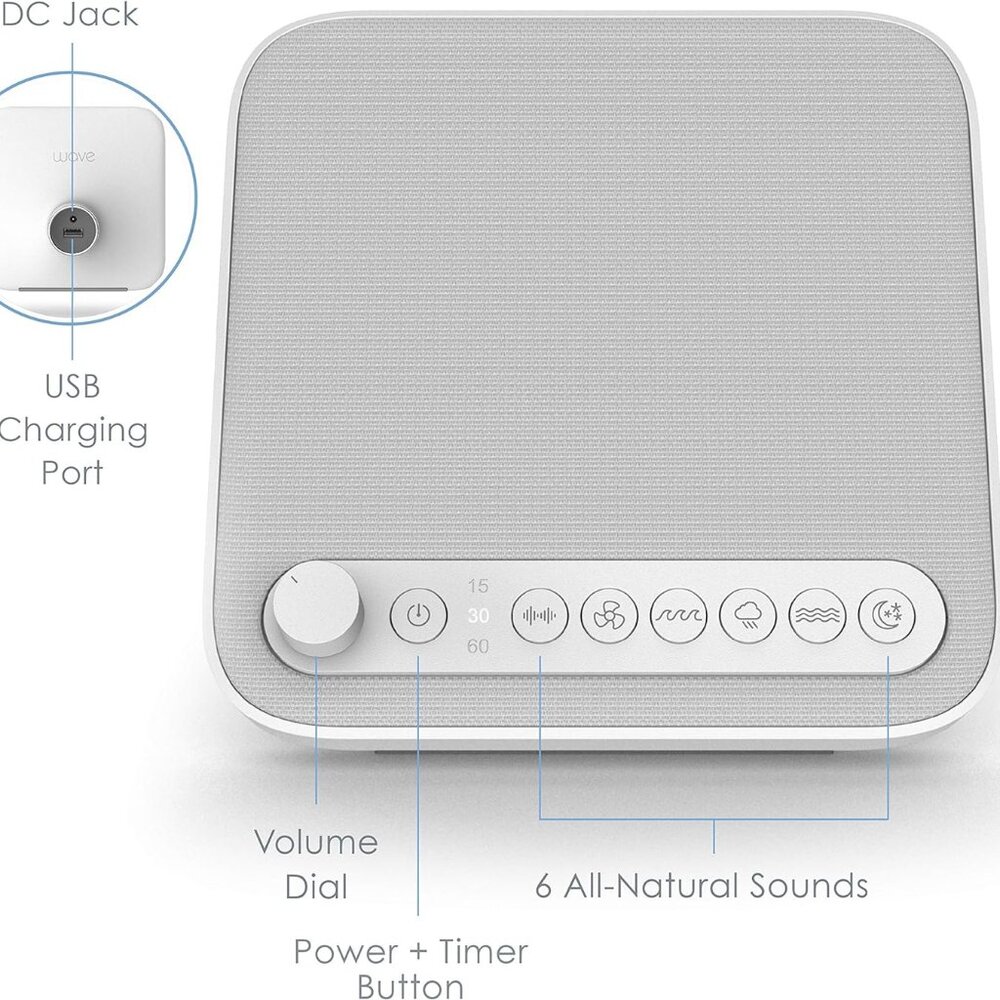 Pure Enrichment WAVE Premium Sleep Therapy Sound Machine with USB Charger